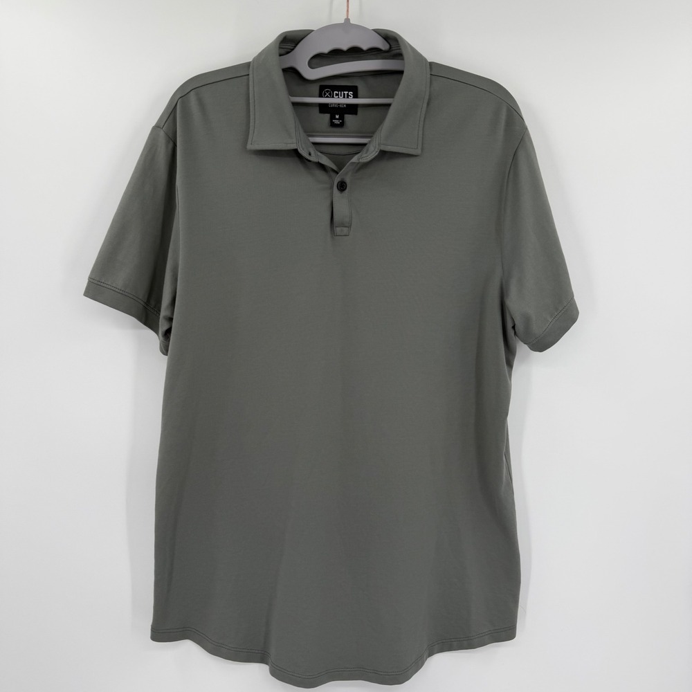 Cuts Curve-Hem Polo Shirt Mens Medium Olive Green Pima Cotton Blend MK10118D